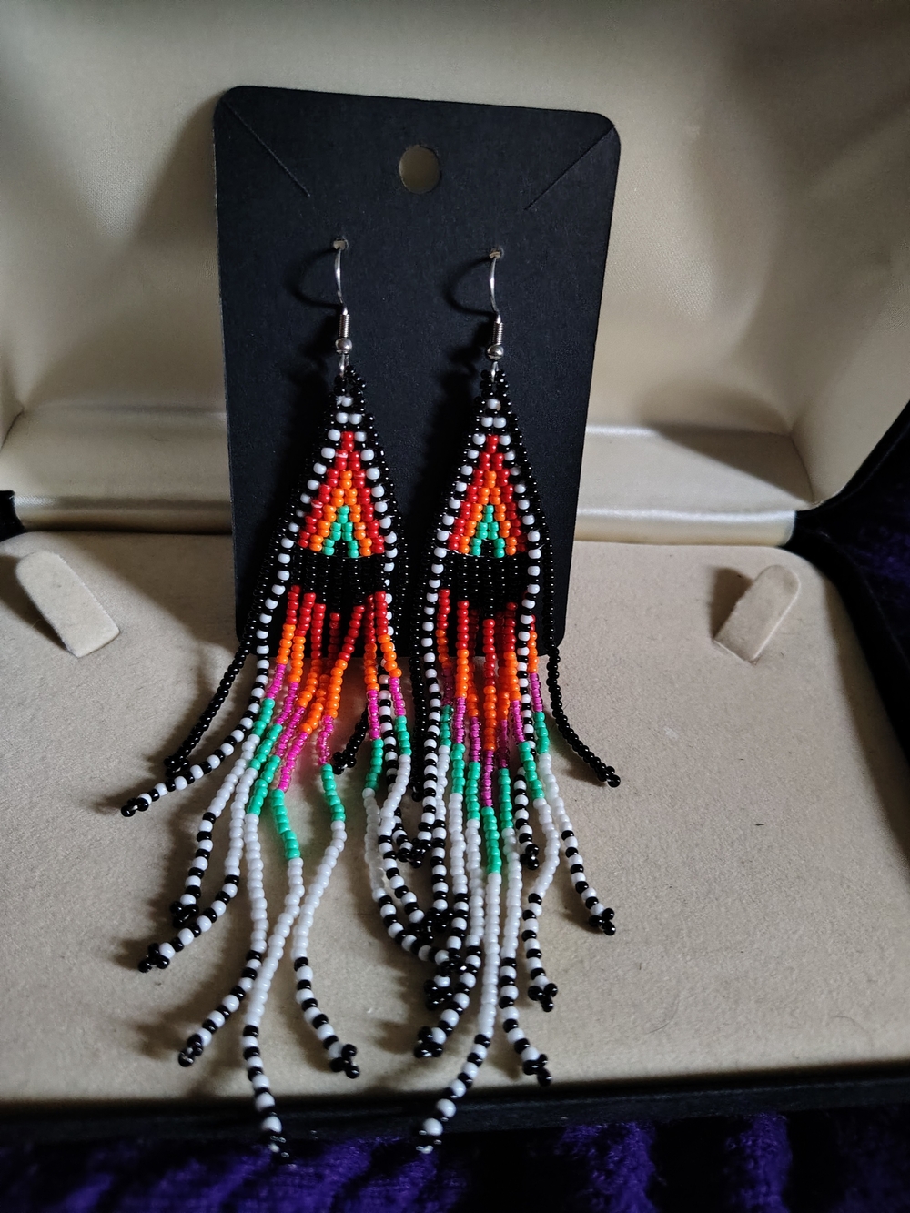 🚨New Handmade Beaded Fringe Statement Dangle Earrings - Vibrant Geometric🚨